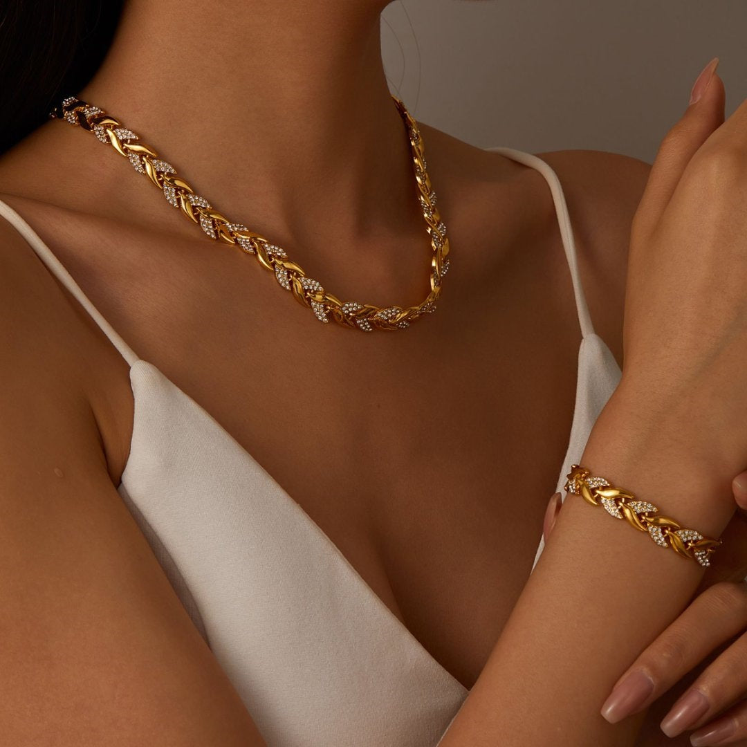 Diamond-encrusted Bracelet And Necklace Setluxury Lightweight