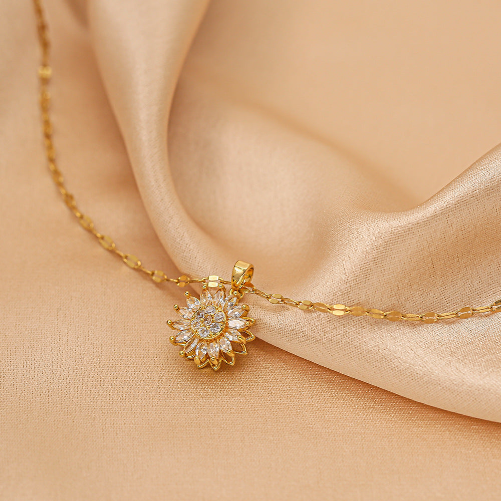 Gold Luxurious Diamond-studded Titanium Steel Necklace Women's Fashion