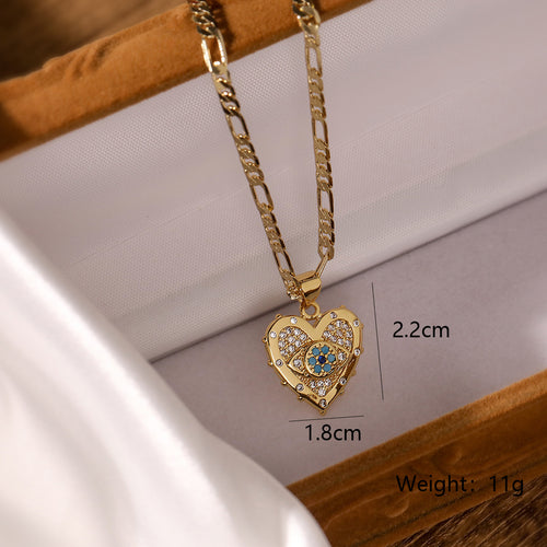 Copper Plated  Gold Heart-shaped Zircon Pendant Necklace And Earrings