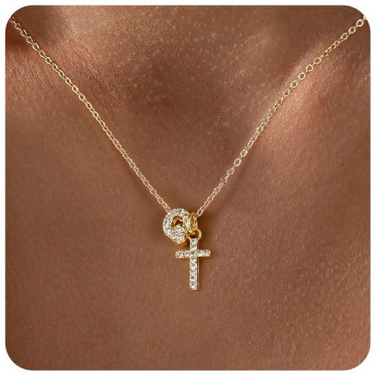 Zircon Inlaid 26 Letter Cross  Necklace