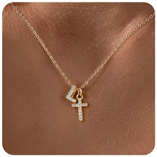 Zircon Inlaid 26 Letter Cross  Necklace