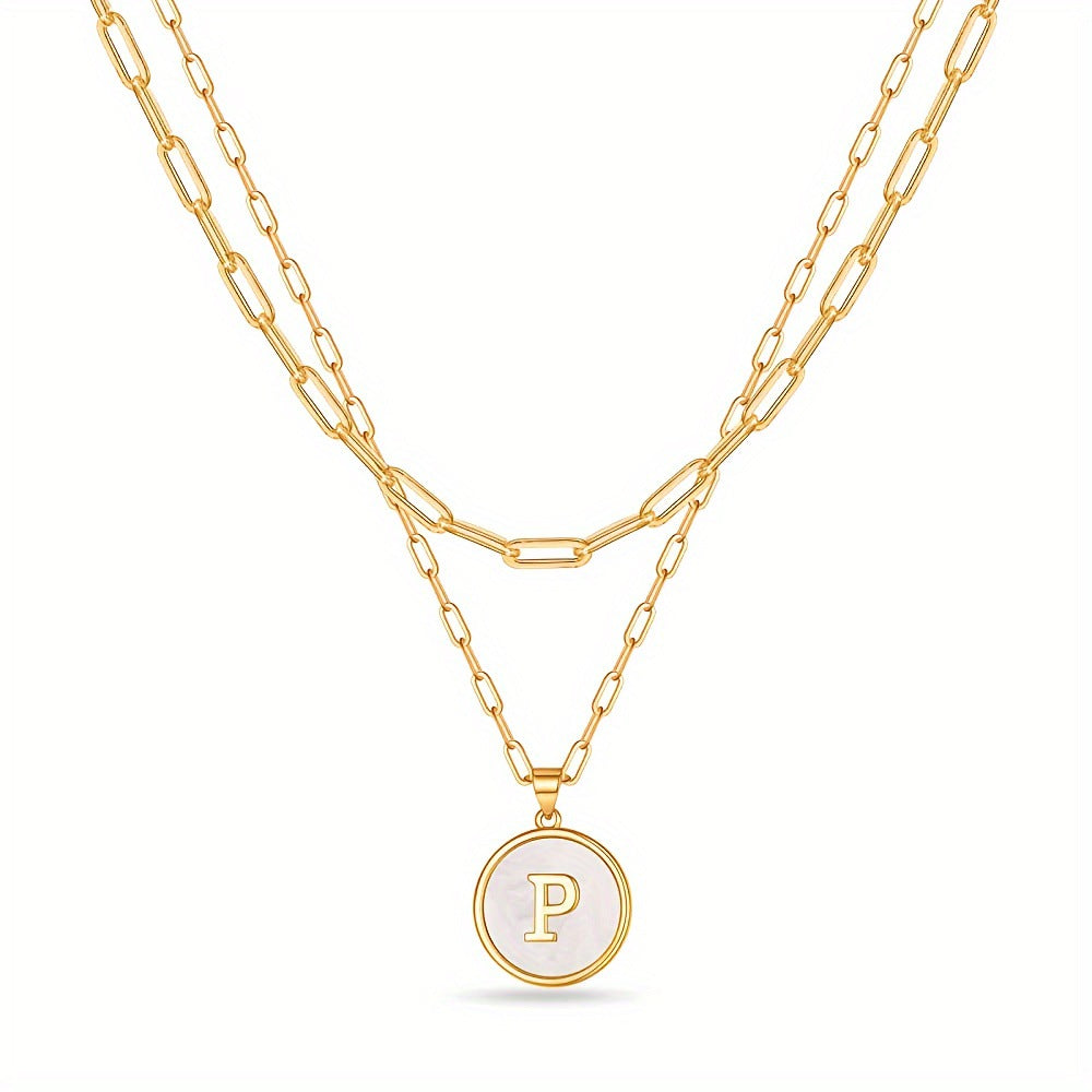 Circular Minimalist 26-Letter Pendant Double-Layer Necklace
