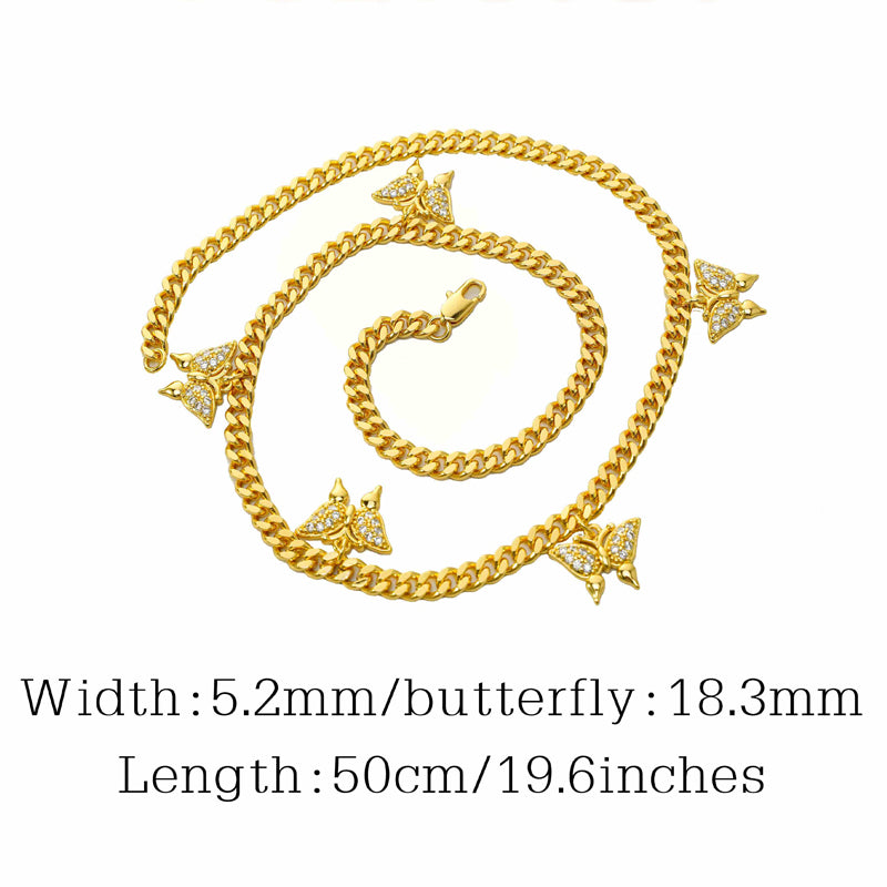 Gold Over Butterfly , Micro-Inlaid Mossanite  Tennis Necklace