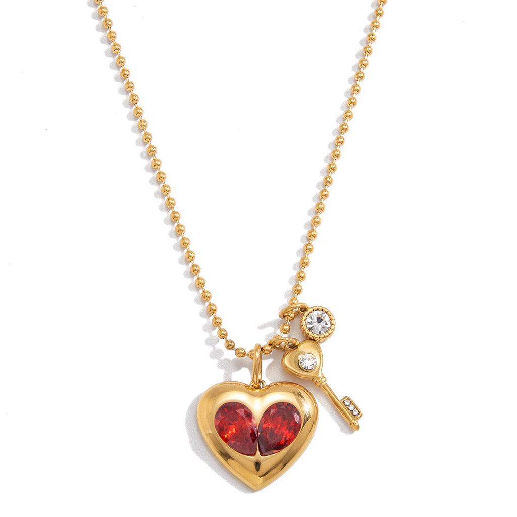 Luxury Titanium Steel Necklace With A Heart-shaped Zircon Charm