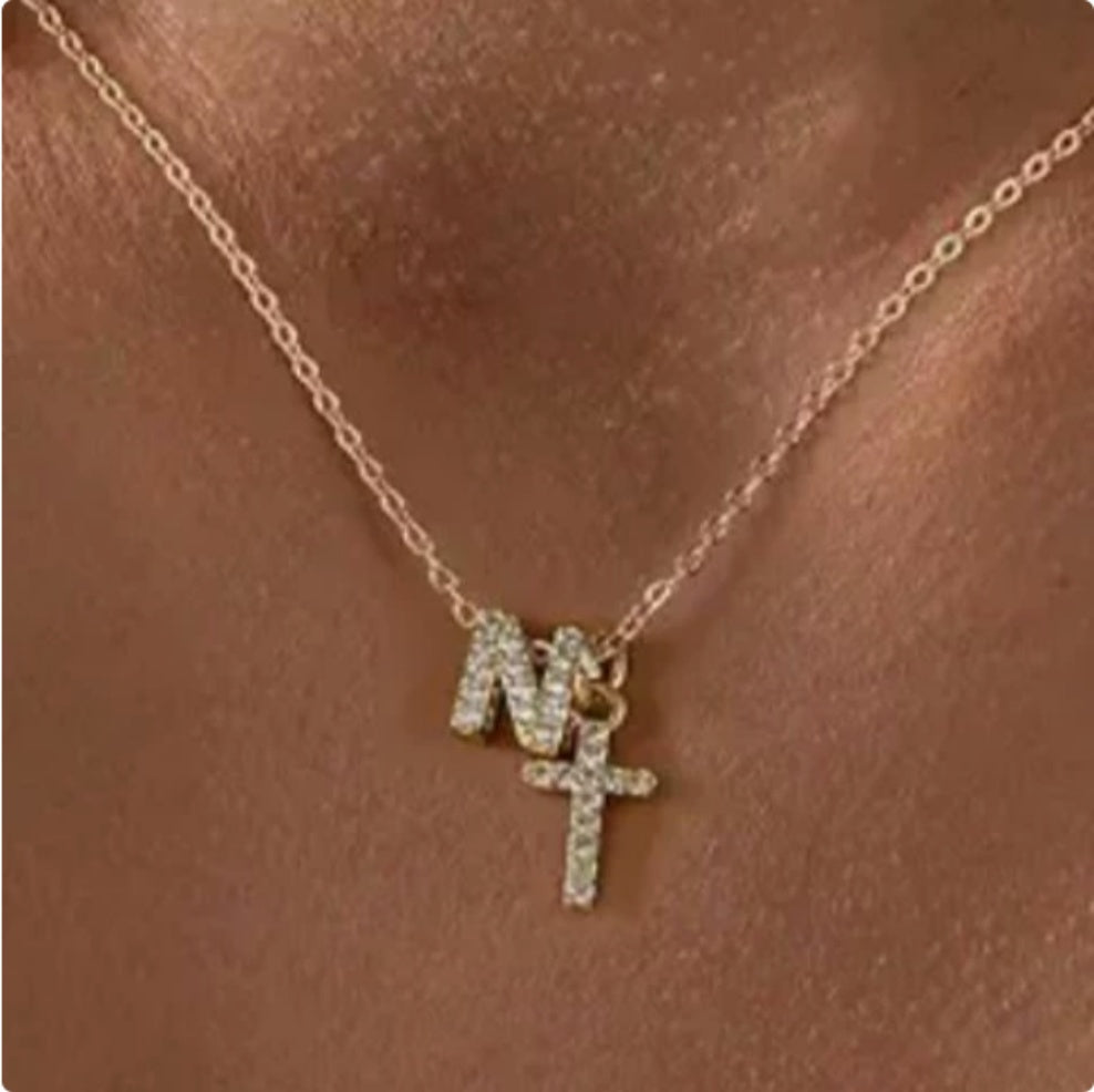 Zircon Inlaid 26 Letter Cross  Necklace