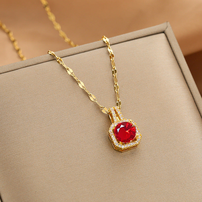 Gold Luxurious Diamond-studded Titanium Steel Necklace Women's Fashion
