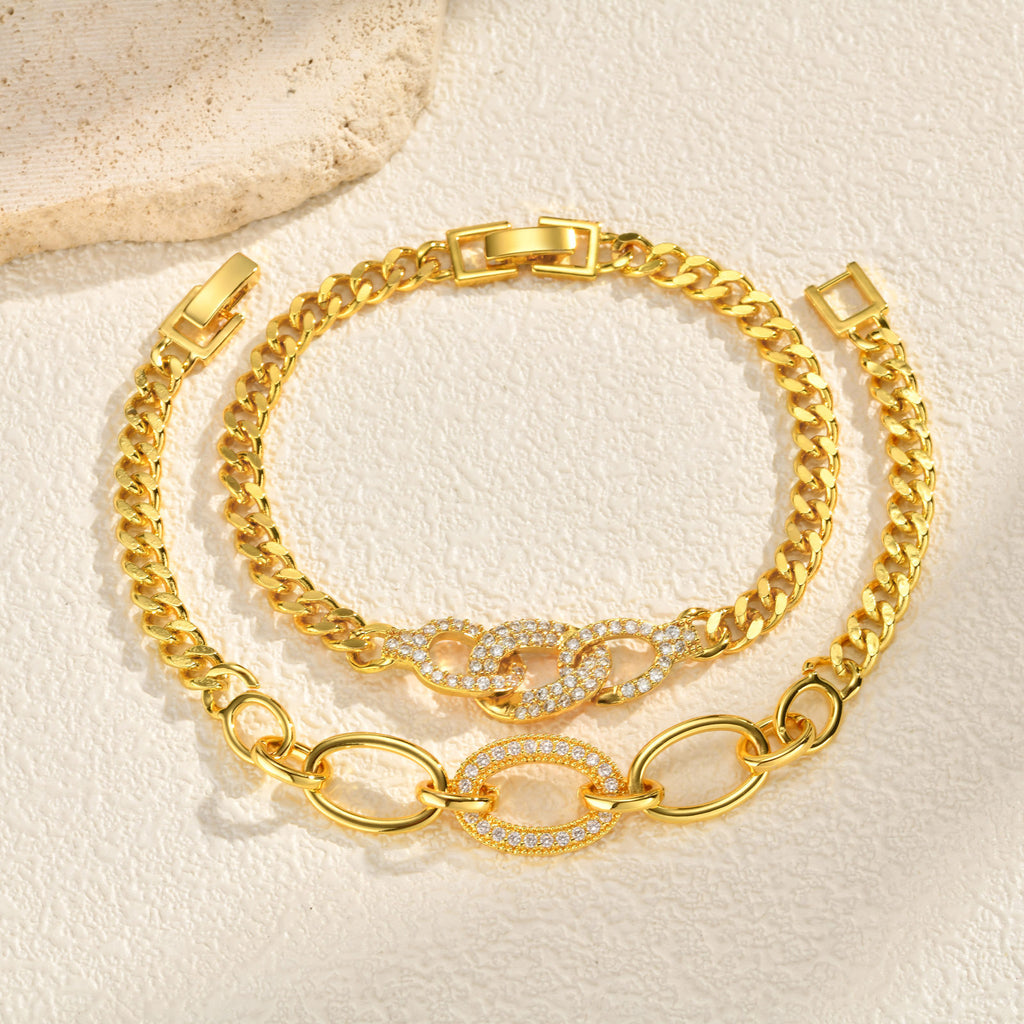 Zircon Micro-pave Copper Oval Ring Bracelet
