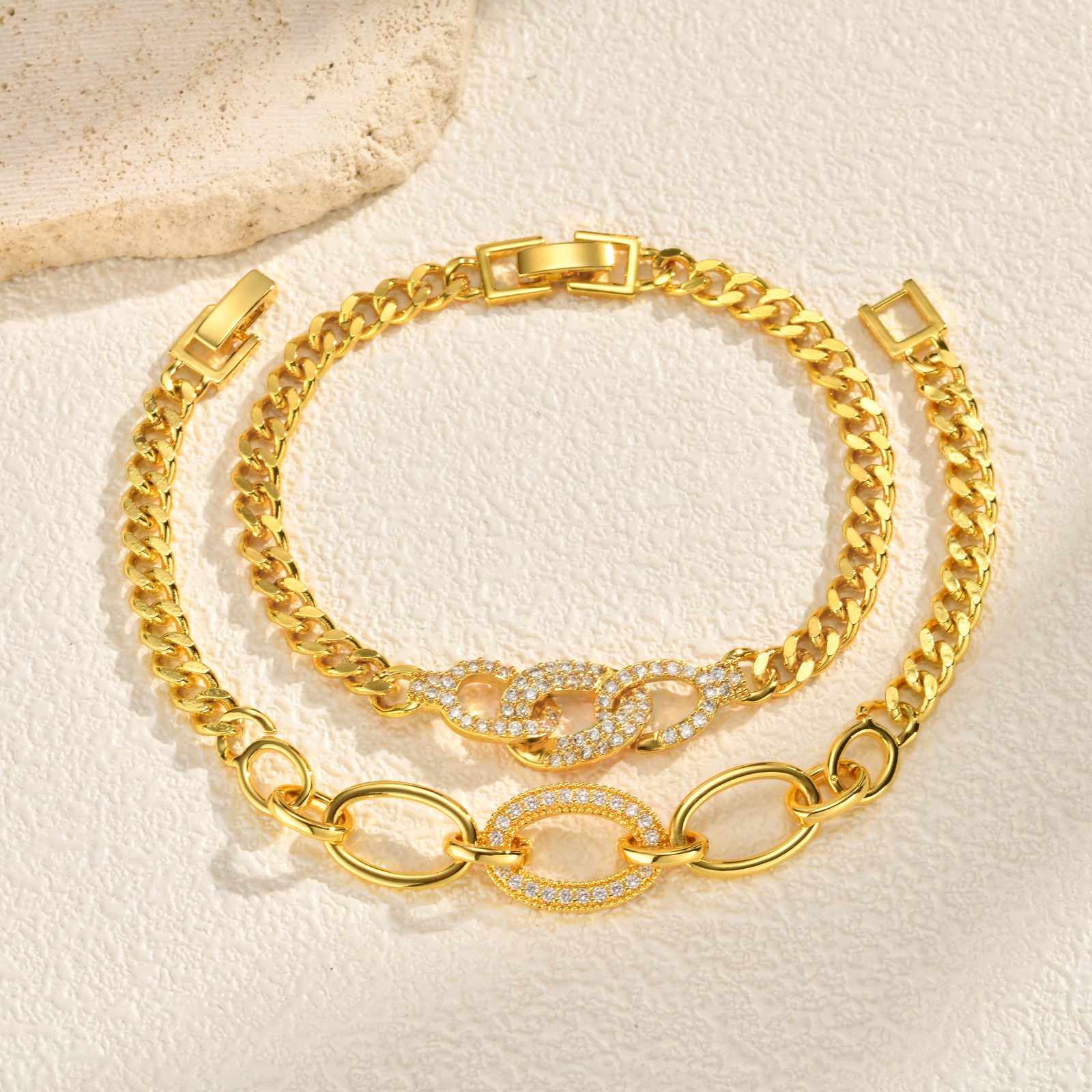 Zircon Micro-pave Copper Oval Ring Bracelet