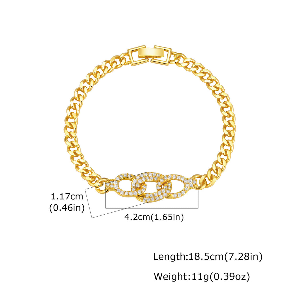 Zircon Micro-pave Copper Oval Ring Bracelet