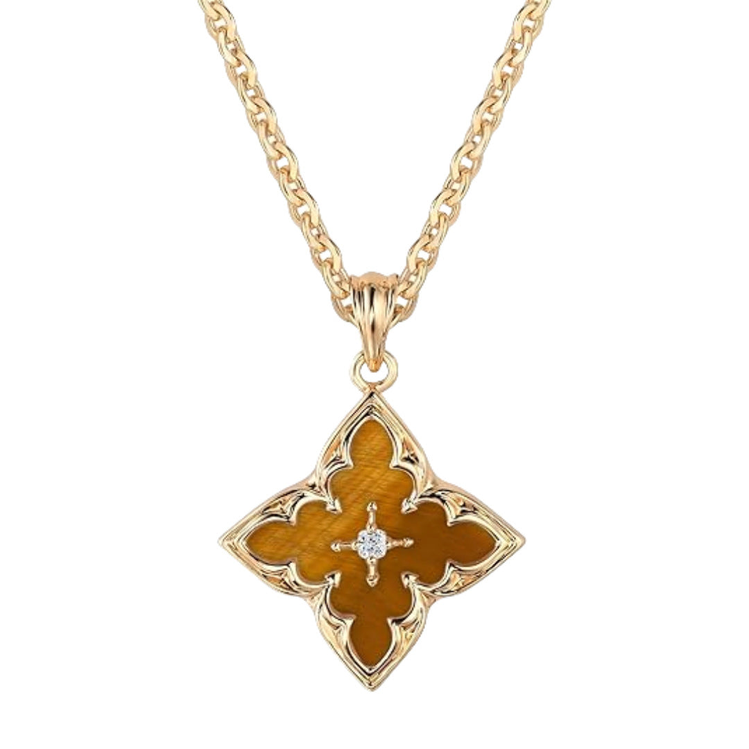 14k Gold-plated Zircon Pendant Necklace With A Clavicle Chain
