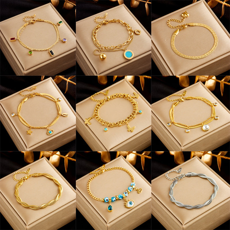 Stainless Steel Gold Plated Punk Fashion Double Layer Bracelet