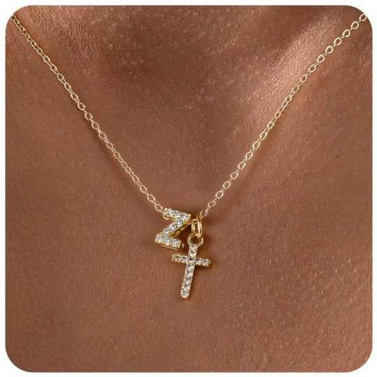 Zircon Inlaid 26 Letter Cross  Necklace