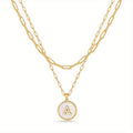 Circular Minimalist 26-Letter Pendant Double-Layer Necklace