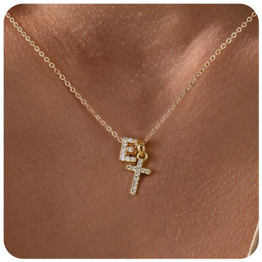 Zircon Inlaid 26 Letter Cross  Necklace