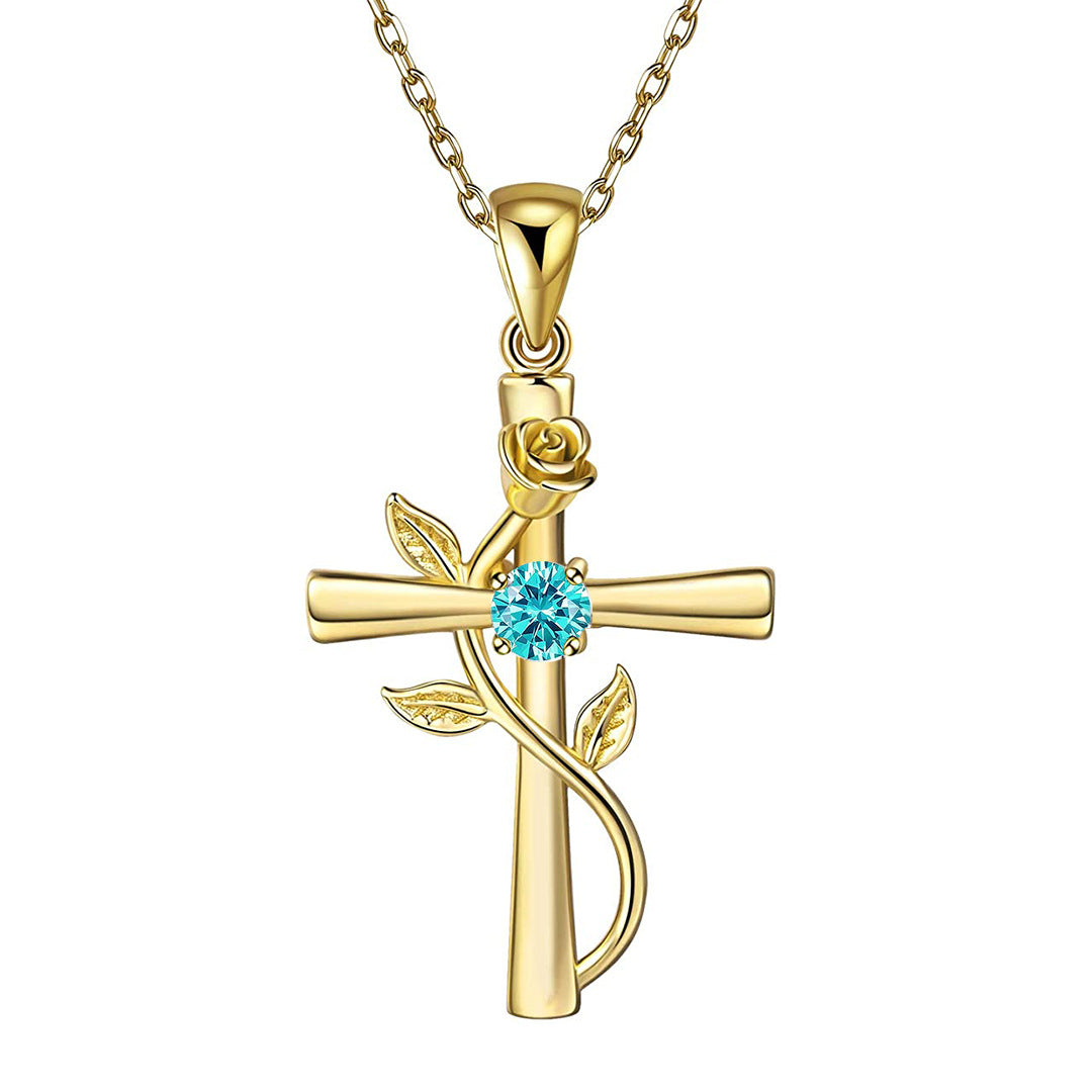 Celeste Cross Birthstone Necklace