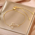 Fashionable Copper Bracelet With Full Diamond Cross Design