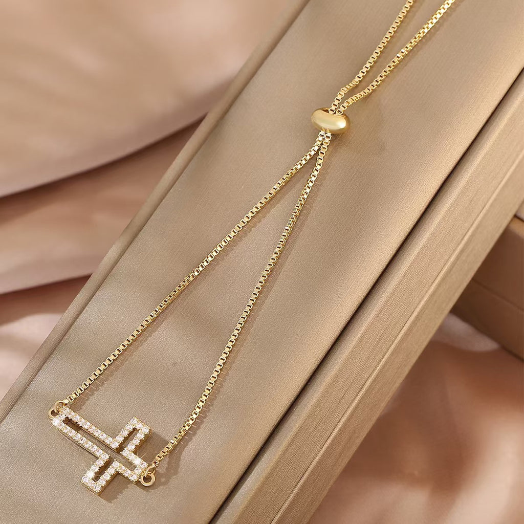 Fashionable Copper Bracelet With Full Diamond Cross Design