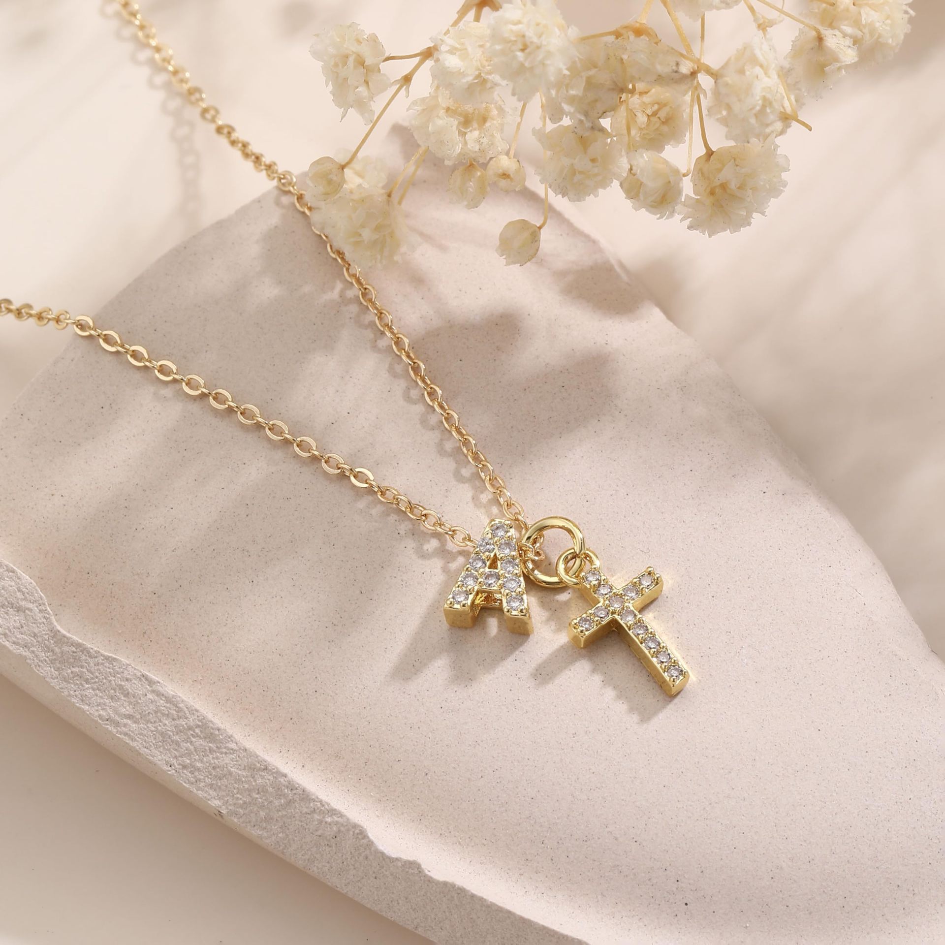 Zircon Inlaid 26 Letter Cross  Necklace
