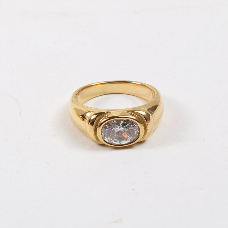 Multi-color Zircon Ring With Titanium Steel And Gold Plating