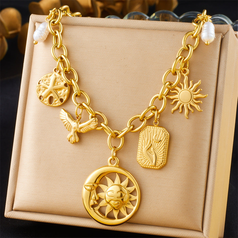 European And American-style Vintage Stainless Steel Multi-element Necklace