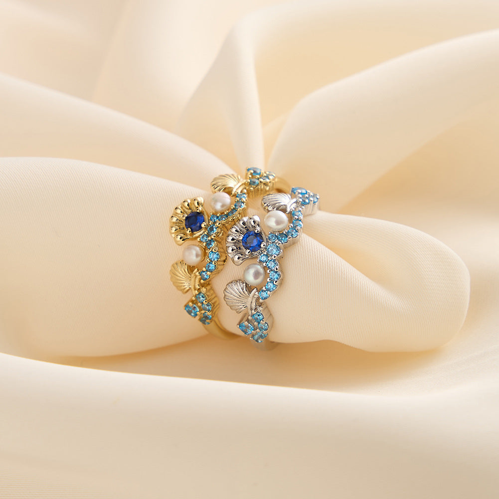 Dainty Design Zircon Pearl Shell Sterling Silver Ring