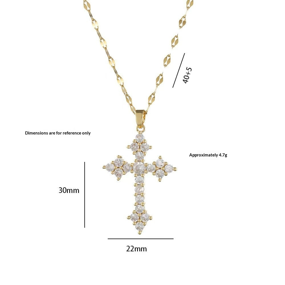 Zircon-Encrusted Cross Pendant And Zircon Chain