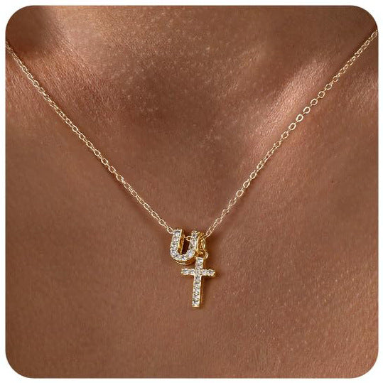 Zircon Inlaid 26 Letter Cross  Necklace