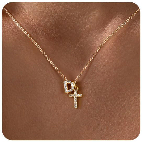 Zircon Inlaid 26 Letter Cross  Necklace