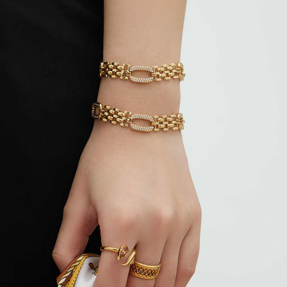Light Luxury Stainless Steel Bracelet With Full Zirconia Stones