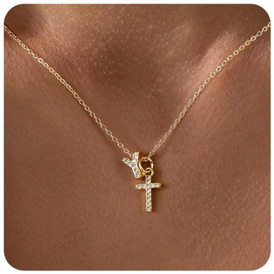 Zircon Inlaid 26 Letter Cross  Necklace