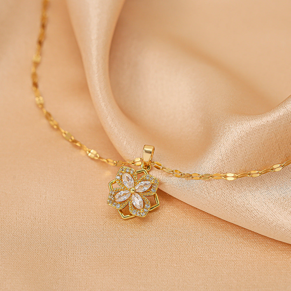 Gold Luxurious Diamond-studded Titanium Steel Necklace Women's Fashion