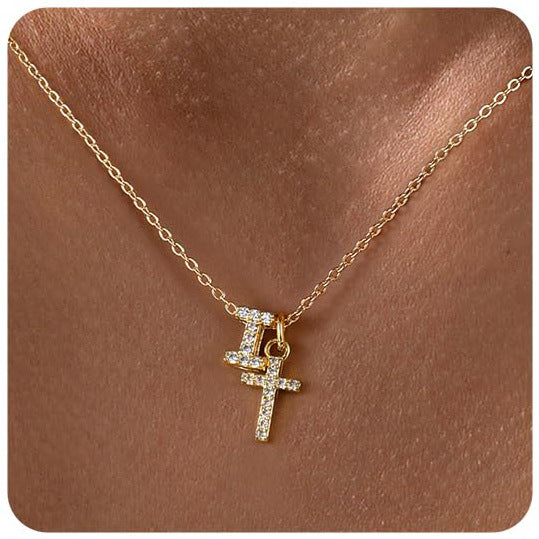 Zircon Inlaid 26 Letter Cross  Necklace