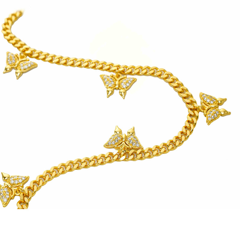 Gold Over Butterfly , Micro-Inlaid Mossanite  Tennis Necklace
