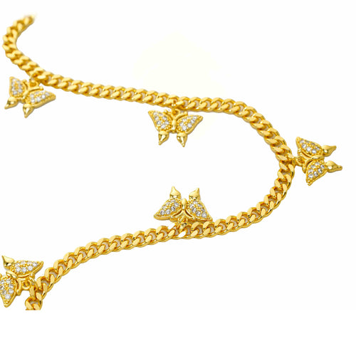 24K Plated Gold Over Butterfly Design Jewelry, Micro-Inlaid Mossanite Women's Tennis Necklace, Effortless Grace For Her Delicate Neck