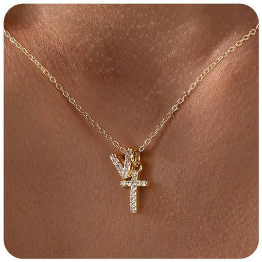 Zircon Inlaid 26 Letter Cross  Necklace