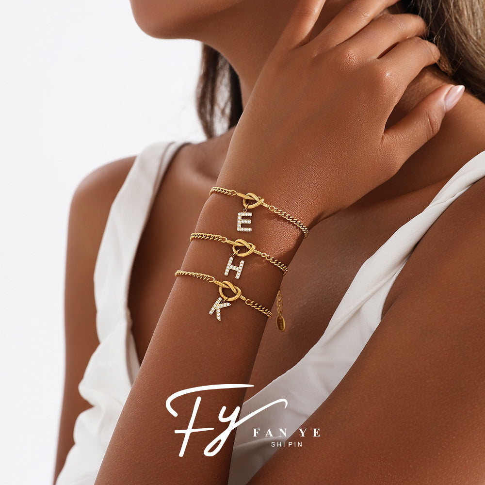 26-letter Pendant Knotted Heart Bracelet