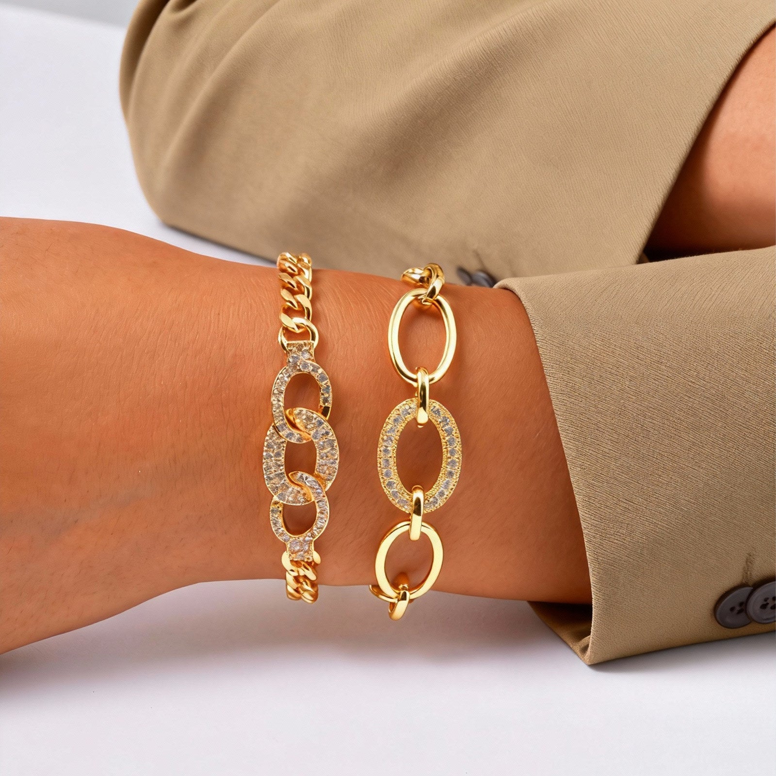 Zircon Micro-pave Copper Oval Ring Bracelet