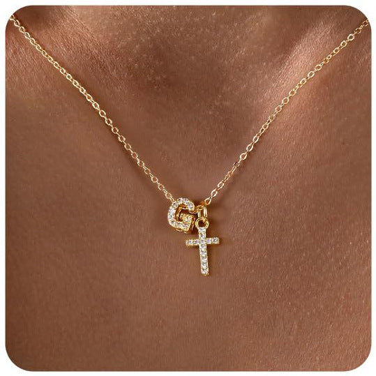 Zircon Inlaid 26 Letter Cross  Necklace