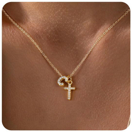Zircon Inlaid 26 Letter Cross  Necklace