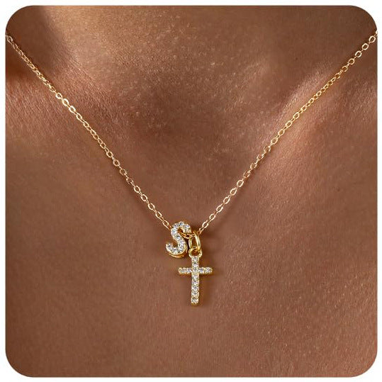 Zircon Inlaid 26 Letter Cross  Necklace