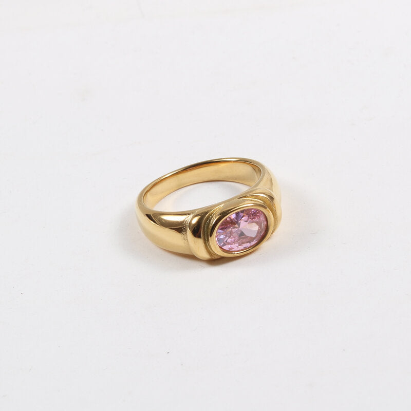 Multi-color Zircon Ring With Titanium Steel And Gold Plating