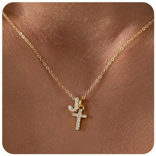 Zircon Inlaid 26 Letter Cross  Necklace
