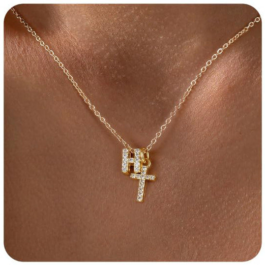 Zircon Inlaid 26 Letter Cross  Necklace