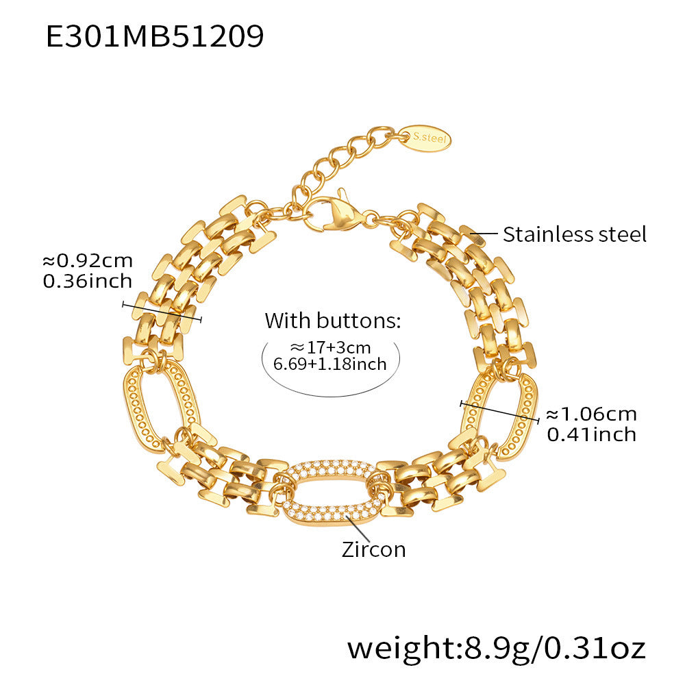 Light Luxury Stainless Steel Bracelet With Full Zirconia Stones
