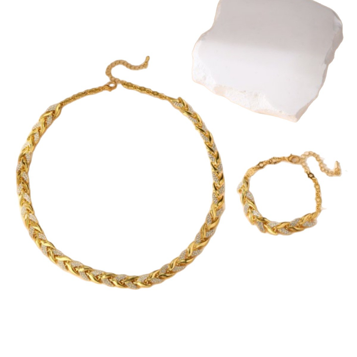 Diamond-encrusted Bracelet And Necklace Setluxury Lightweight