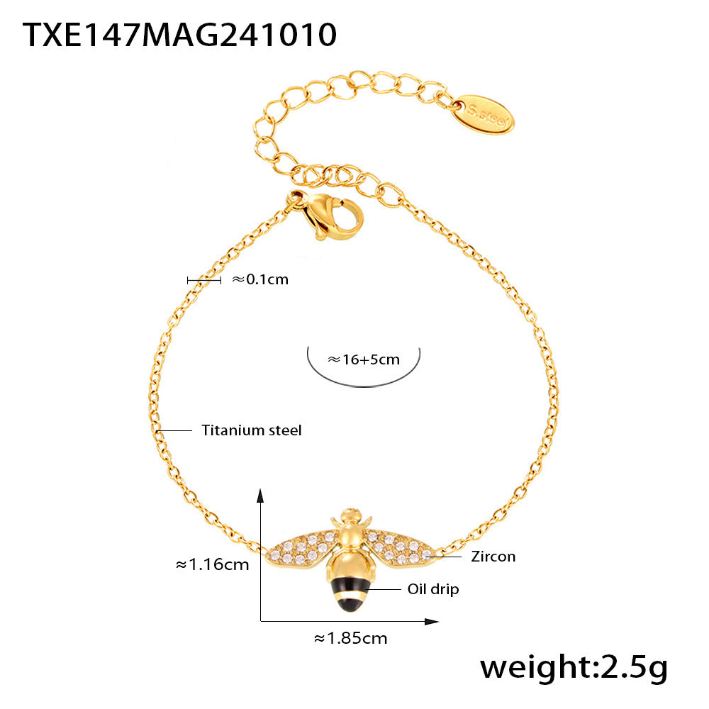 Stylish Oil-Drip Zircon Hardworking Little Bee Bracelet