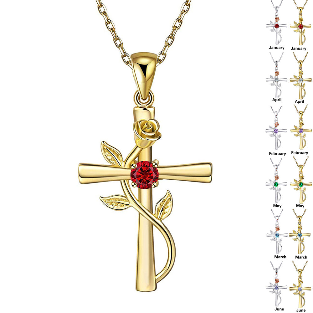 Celeste Cross Birthstone Necklace