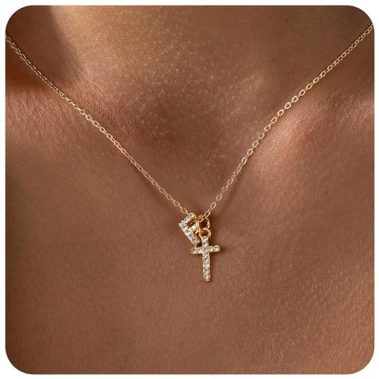 Zircon Inlaid 26 Letter Cross  Necklace