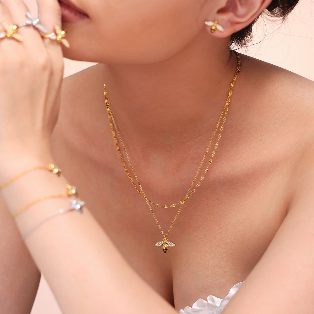 Stylish Oil-Drip Zircon Hardworking Little Bee Bracelet