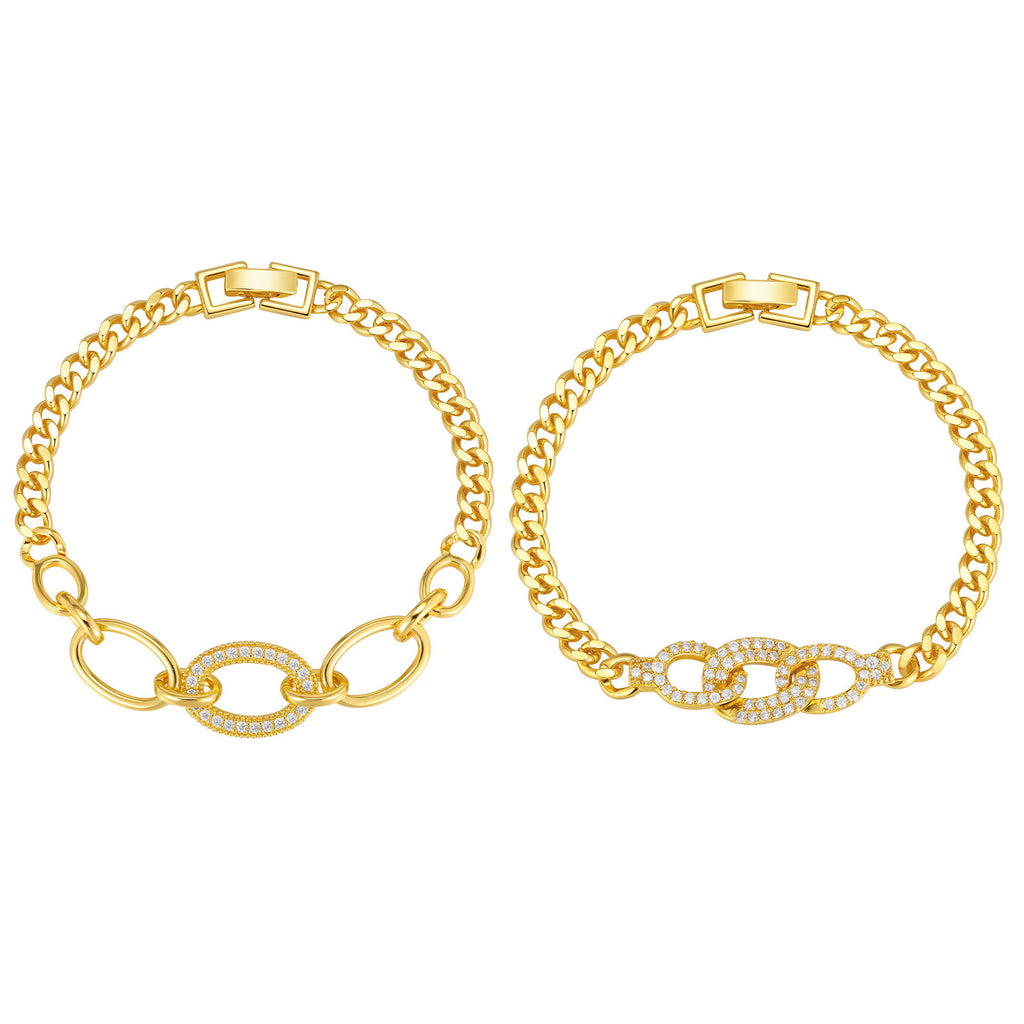 Zircon Micro-pave Copper Oval Ring Bracelet